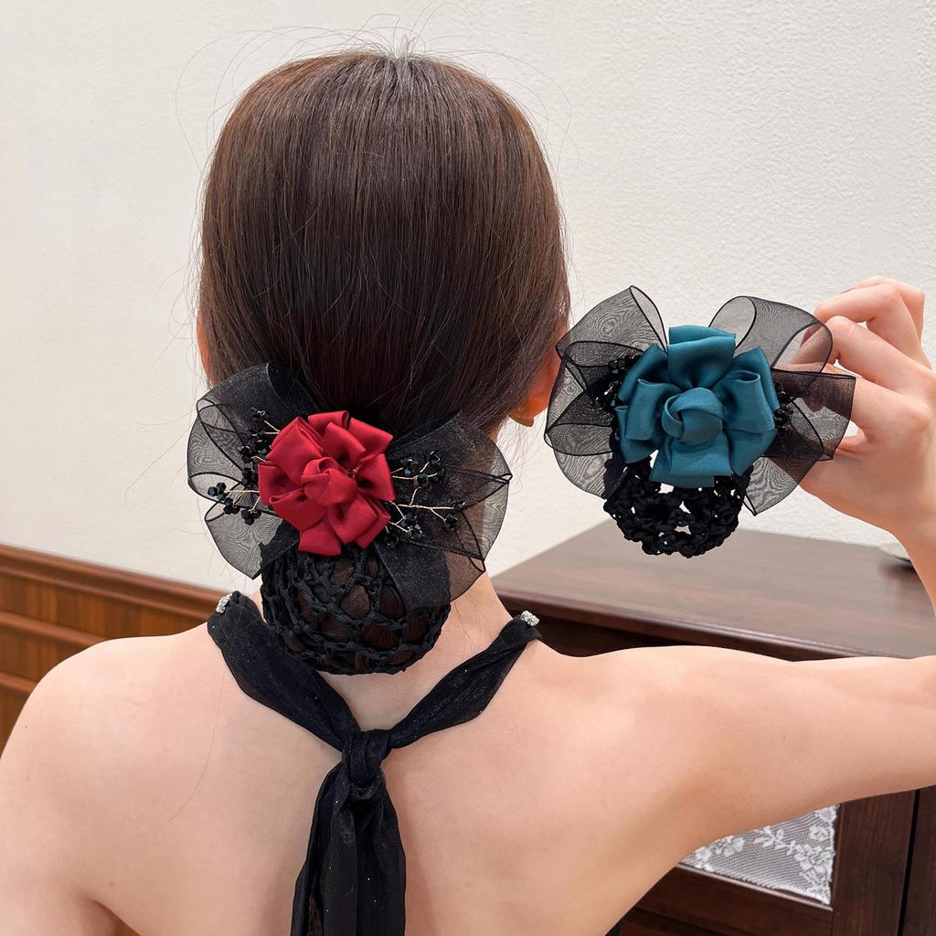 Hair Snoods for Women Hair Clip Barrette With Net Chignon Hair Bun Cover Bow-knot Decor Hair Clip