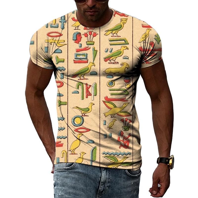 Летние Ретро египетские фрески графические футболки мужские повседневные личности крутая футболка с 3D принтом хип-хоп Harajuku футболка с короткими рукавами