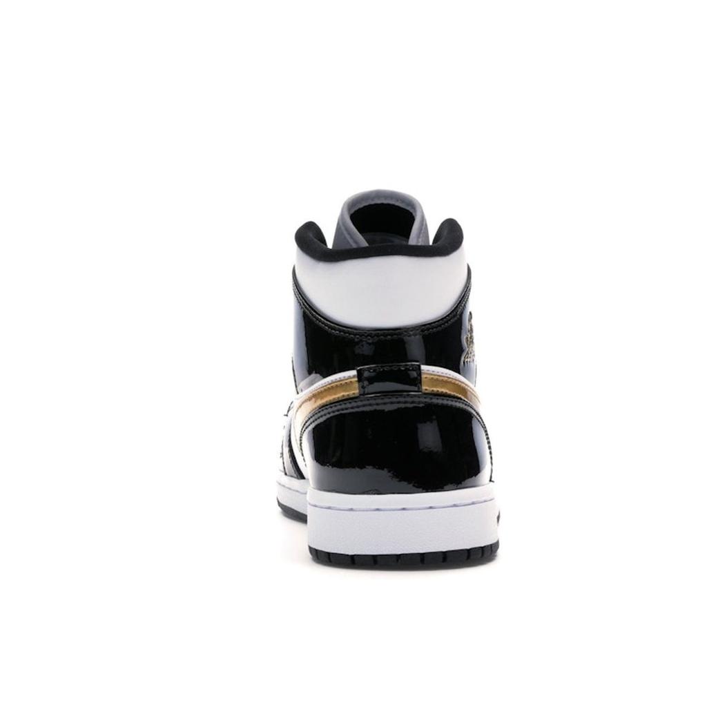 Air Jordan 1 Mid Patent SE Black Gold Men Sneakers White Metallic-Gold 852542-007