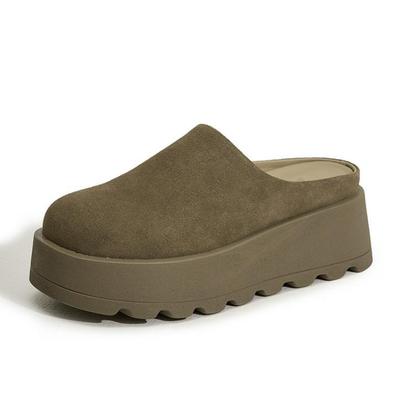 Модные 5 см Замшевые из натуральной кожи Модные сандалии Шлепанцы Туфли Платформа Танкетка Балетки Женские Летние Круглый носок Женская обувь