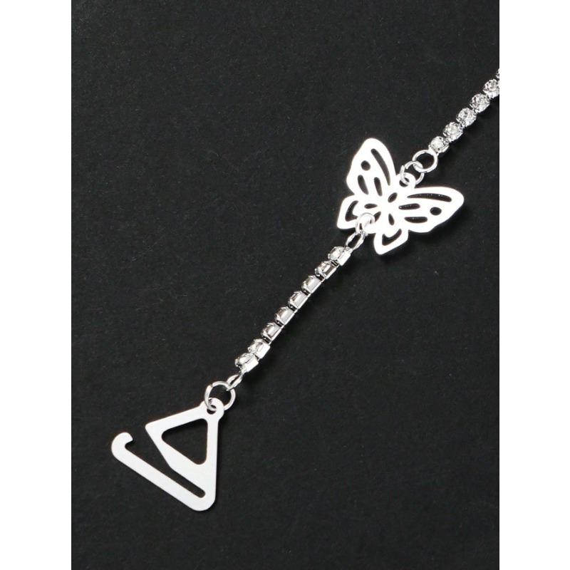 1 Pair Women's Butterfly Rhinestone Decorative Bra Straps, Fashion Sexy Off-Shoulder Hollow Strap