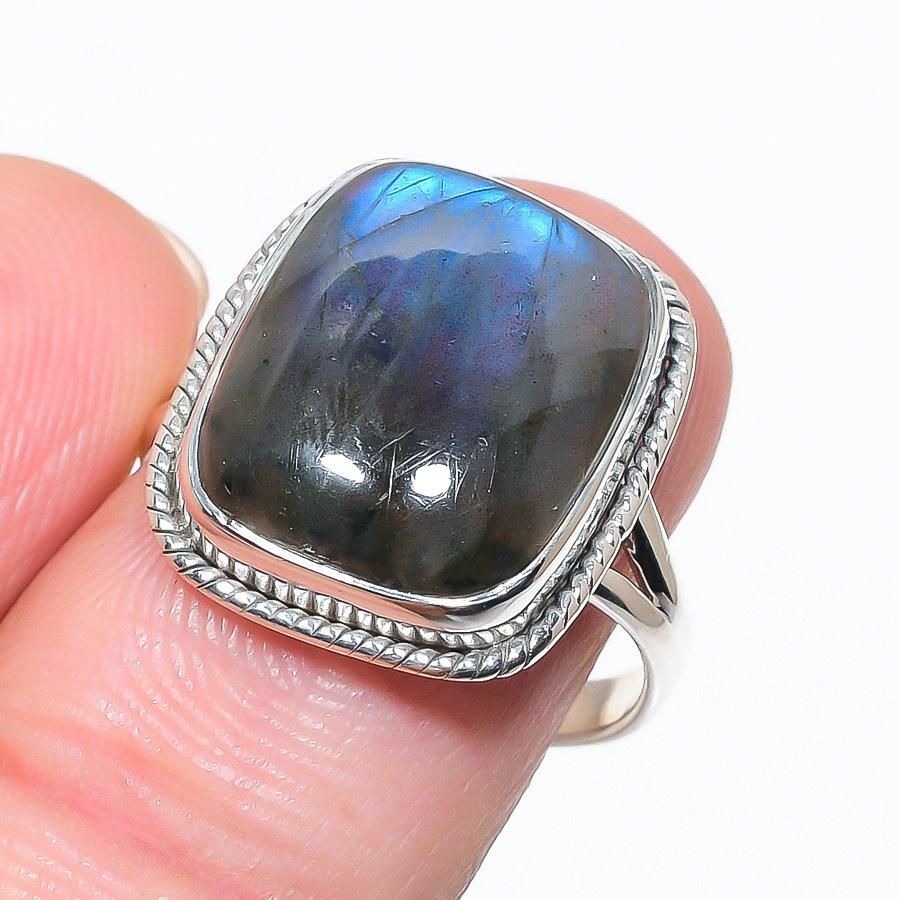 Натуральный драгоценный камень лабрадорит 925 пробы, ювелирное кольцо из стерлингового серебра, размер 9 T2p04
