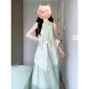 Summer Seaside Vacation Mint Green Sleeveless Neck Dress Irregular Lace Splicing Loose Temperament Long Dress