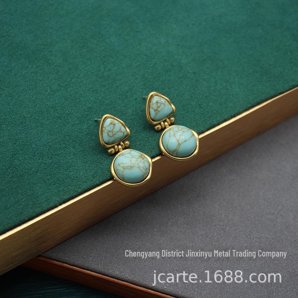 Женские геометрические серьги-треугольники бирюзового цвета в стиле ретро