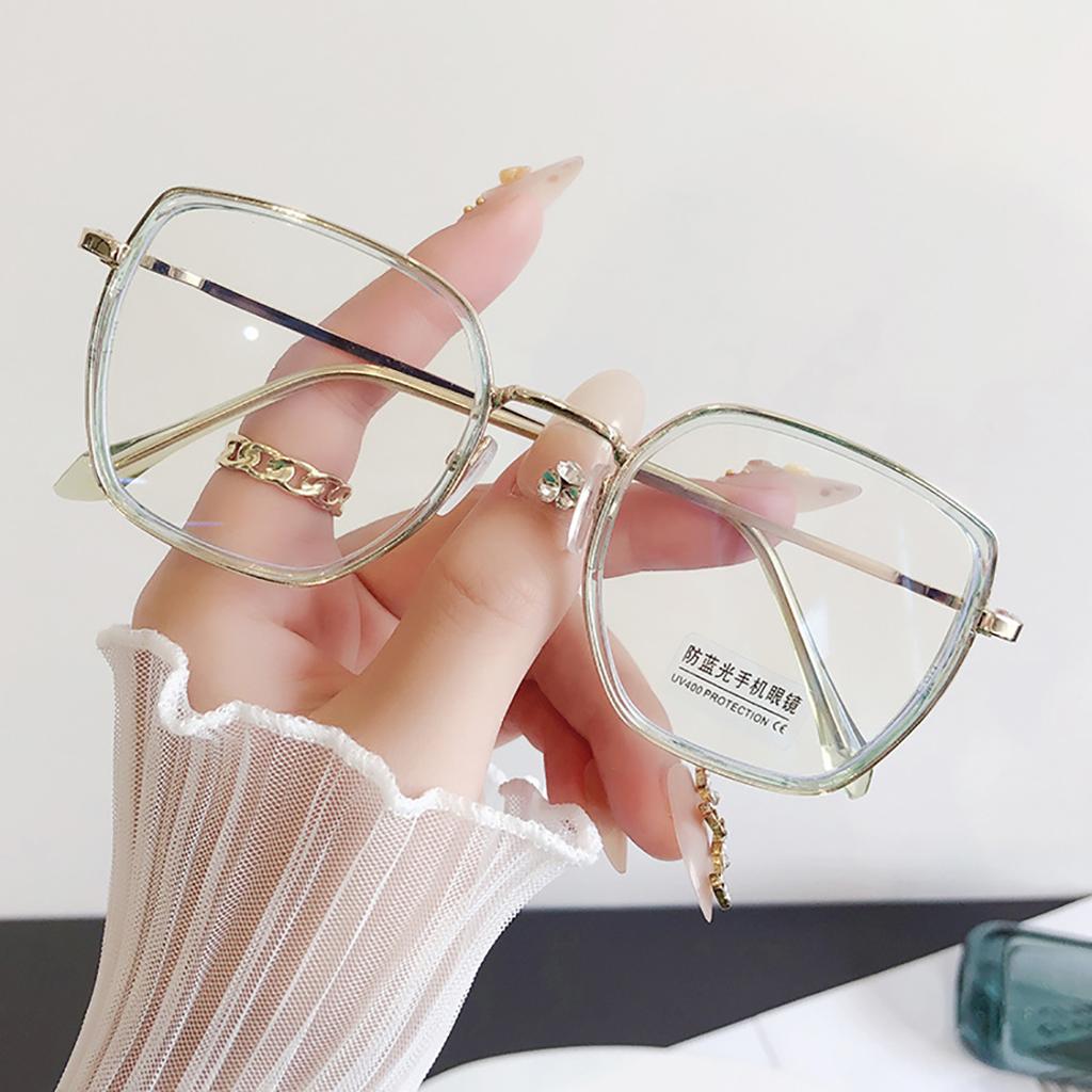 Fashion Anti Blue Light Glasses Large Square Metal Transparent Frame Women Computer Gaming Eye Protection Plain Spectacles
