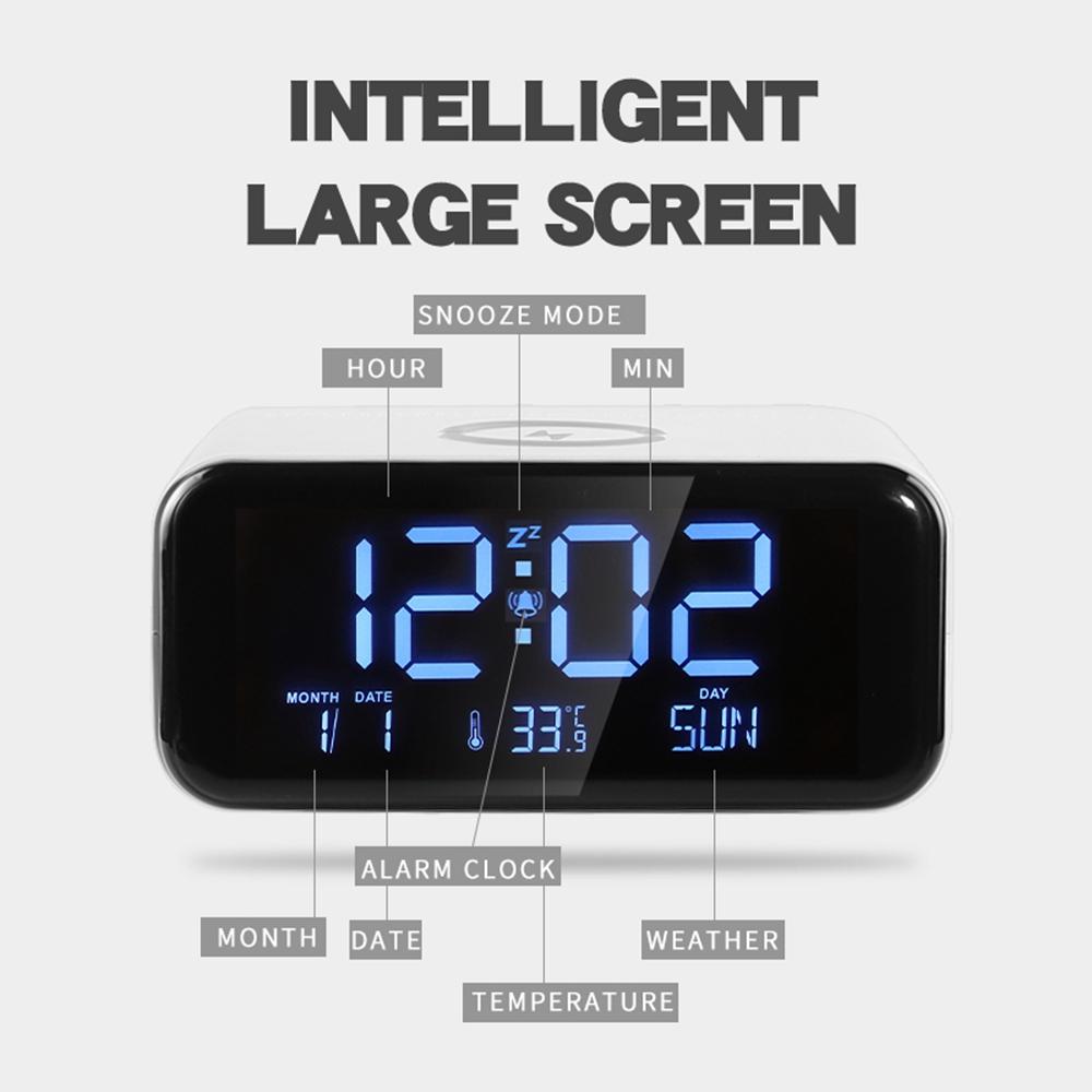 Ночной свет, Bluetooth-совместимый динамик с беспроводной зарядкой 15 Вт, будильник с большим дисплеем