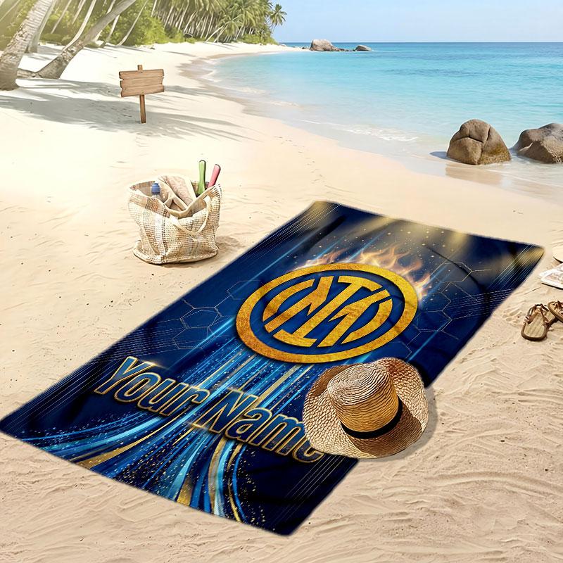 Inter Milan Personalized Printed Beach Towel Soccer Logo Support Custom Name Text Absorbent Towel For Sport Travel Special Gift