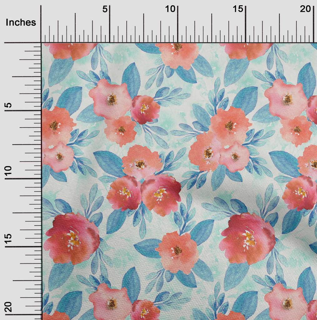 oneOone Хлопковая гибкая ткань с акварельными листьями и цветочным принтом пионов BTY 40 дюймов