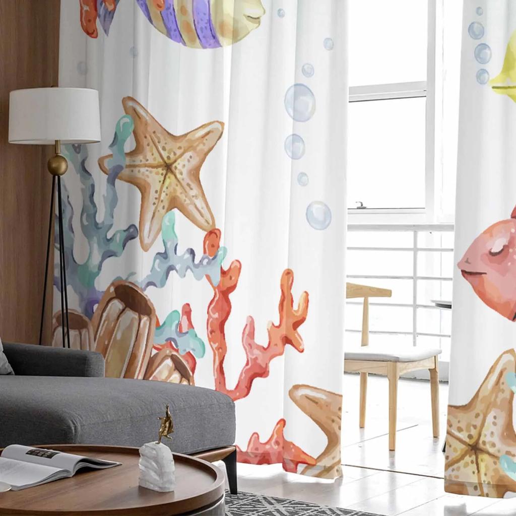 Океан Коралловые Рыбы Акварельные Прозрачные Шторы Для Гостиной Кухни Шторы Для Спальни Тюль Вуаль Шторы