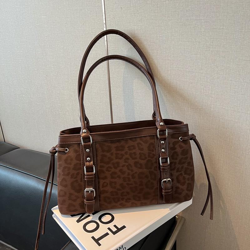Leopard Print Large Capacity Tote Bag - Autumn 2025 Retro Shoulder Bag for Women
