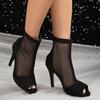 Summer Zipper Boots Sandals Black Mesh Sexy Peep Toe Lace Up Women Shoes Stiletto High Heel Pumps Pole Dance Booties