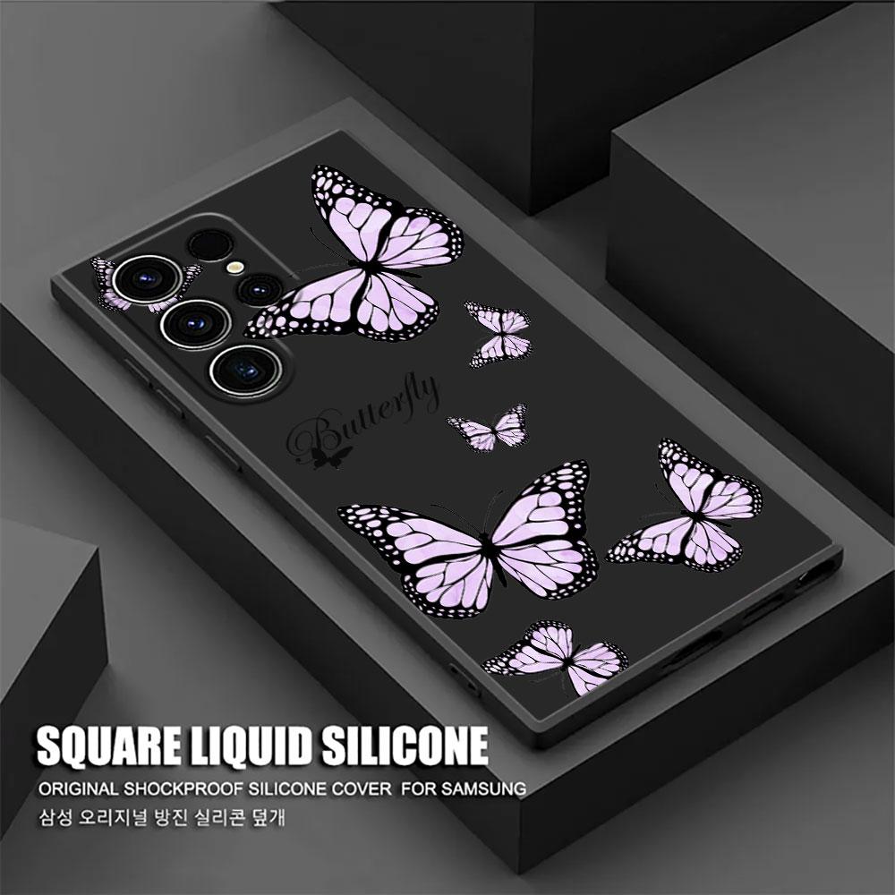 Pink Butterfly Phone Case For Samsung Galaxy S26 Ultra Cases S25 FE S24 S23 S21 Ultra S20 S24 FE S22 S26 Plus 5G Black Cover