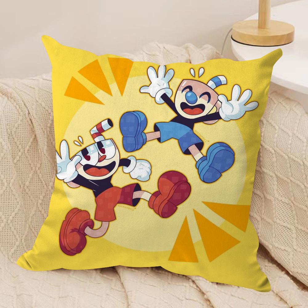 Game CCupheadS Cushion Cover Silky Short Plush DoubleSided Printed Pillow Case for Sofa All Seasons Home Decor Gift