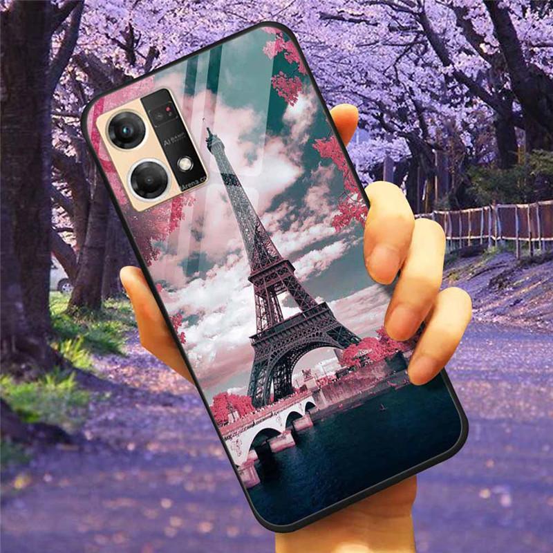 For Oppo Reno7 4G Case Fashion Tempered Glass Moon Star Bumper Cases for Oppo Reno 7 4G Phone Cases CPH2363 Luxury Funda Capa