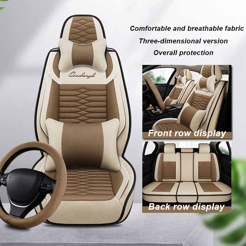 Автомобильная подушка, полный объемный чехол на сиденье, четыре сезона, универсальная льняная тканевая подушка для сиденья, летняя дышащая подушка для сиденья, полный комплект
