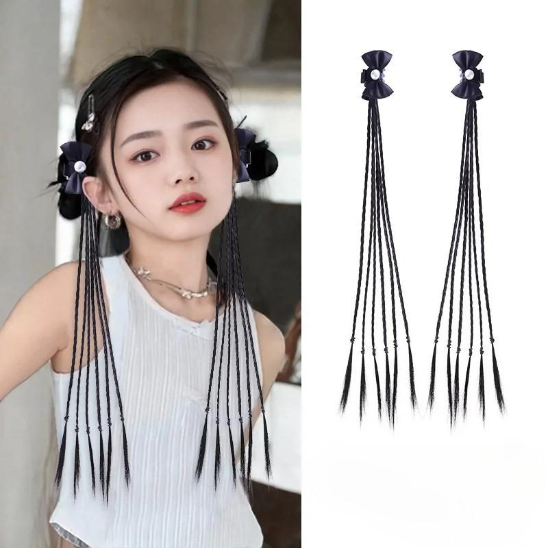 2 шт. Резинки для волос в корейском стиле для девочек, для хвостиков, парики, косы с дерзкими бантами, детские резинки для плетения косичек, эластичные аксессуары для волос