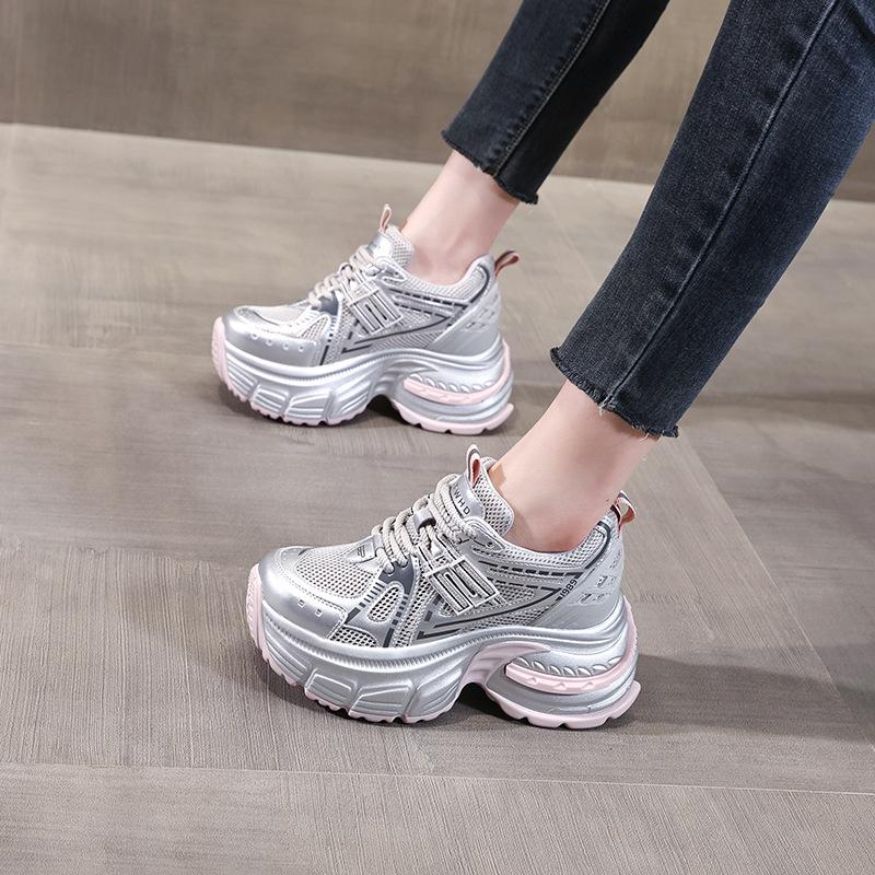 1180-32 Маленькие кроссовки на толстой подошве с внутренней платформой, одинарная сетка, дышащие, папины кроссовки, женская новая летняя повседневная обувь