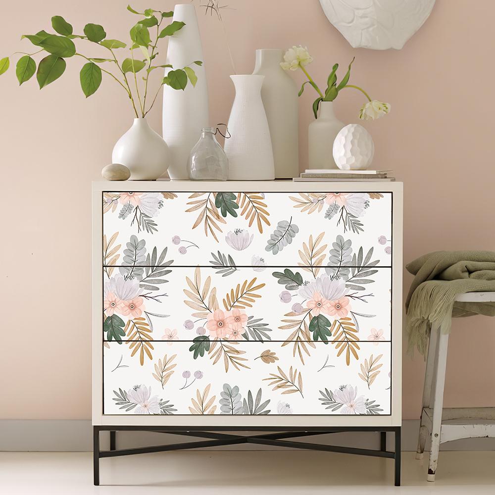 Акварельные обои с зелеными листьями, ретро, самоклеящиеся, домашний декор, контактная бумага, классические теплые белые виниловые съемные обои