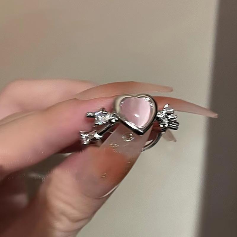 Y2K Pink Crystal Bowknot Zircon Rings for Women Fashion Sweet Lovely Girl Open Adjustable Ring Kpop Party Jewelry Gift 2023