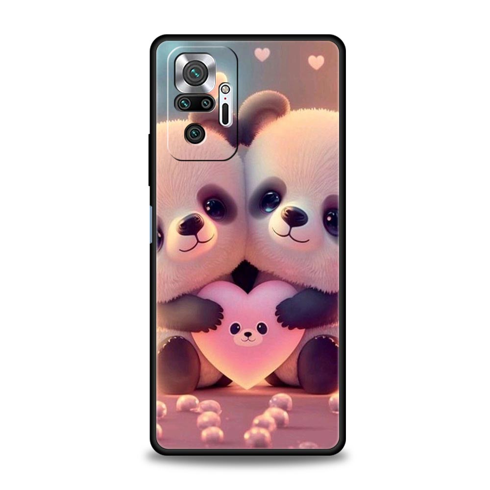 Мультяшный милый чехол-панда для телефона Xiaomi Redmi Note 14 13 5G 10 11 12 Pro Plus 4G 14C 13C 12C 10C Черный