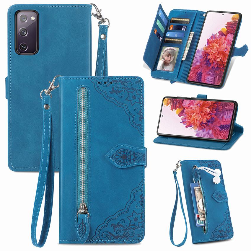 Wallet Zipper Flip Slot Card Leather Case For Samsung Galaxy S20 S21 Fe S22 Ultra Plus A12 A13 A22 A32 A33 A52 A52s 5g Cover Bag