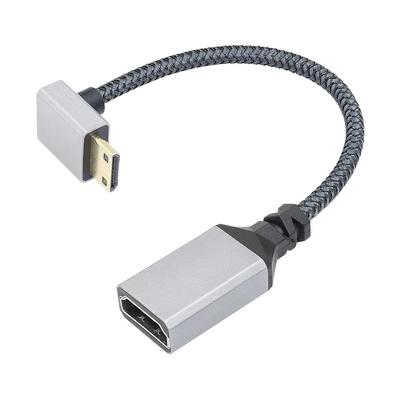 Кабель угловой 4К Mini HDMI штекер на HDMI 2.0 разъем SUNROZ Grey Aluminum Braided, 20 см (Вниз) (A486730)