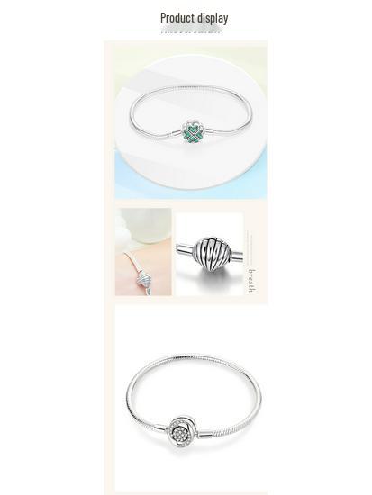 925 Silver Plated Woven Heart Snake Bone Bracelet - Fashionable DIY Beaded Handmade Design