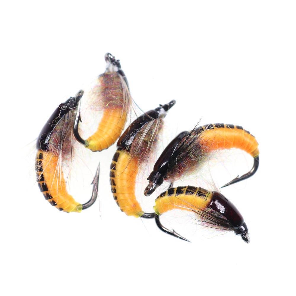 Wifreo 12PCS Fly Fishing Nymph Scud Worm Fly Realistic Aritificial Insect Bait Lures with Hook Size 8 10 12