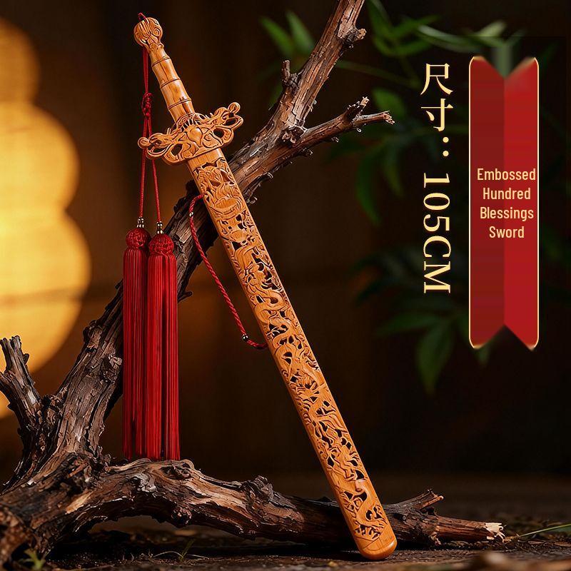 Hand-carved Feicheng Peach Wood Sword Ornament
