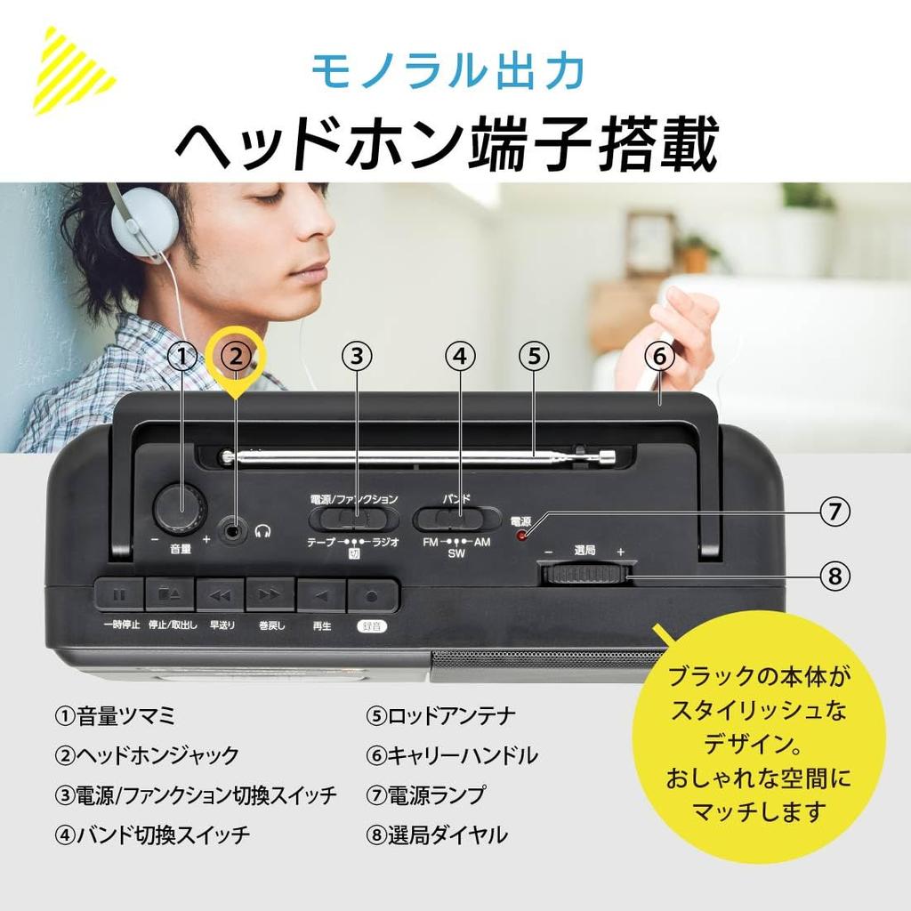 Ohm Electric AudioComm Radio Cassette Player Монофонический радиокассетный проигрыватель Коротковолновое радио NIKKEI Outlet Dry Battery Портативная кассетная дека с радиоприемником