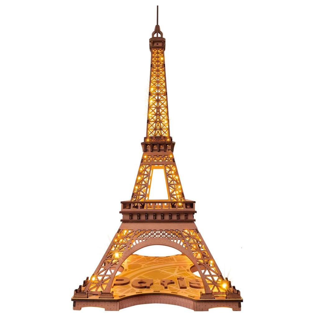 ROBOTIME 3D Wooden Eiffel Tower Puzzle with LED Lights Large DIY Christmas and Birthday Gift for Kids and Adults with - Toy, (TGL01 - Lights)