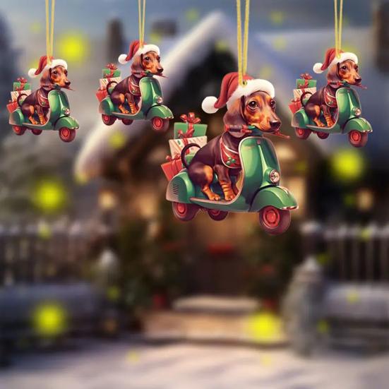 Рождественское украшение Yousheng Dog, акриловое мультяшное украшение для езды на велосипеде, рождественская елка, подвесное украшение для зеркала заднего вида автомобиля, аксессуары