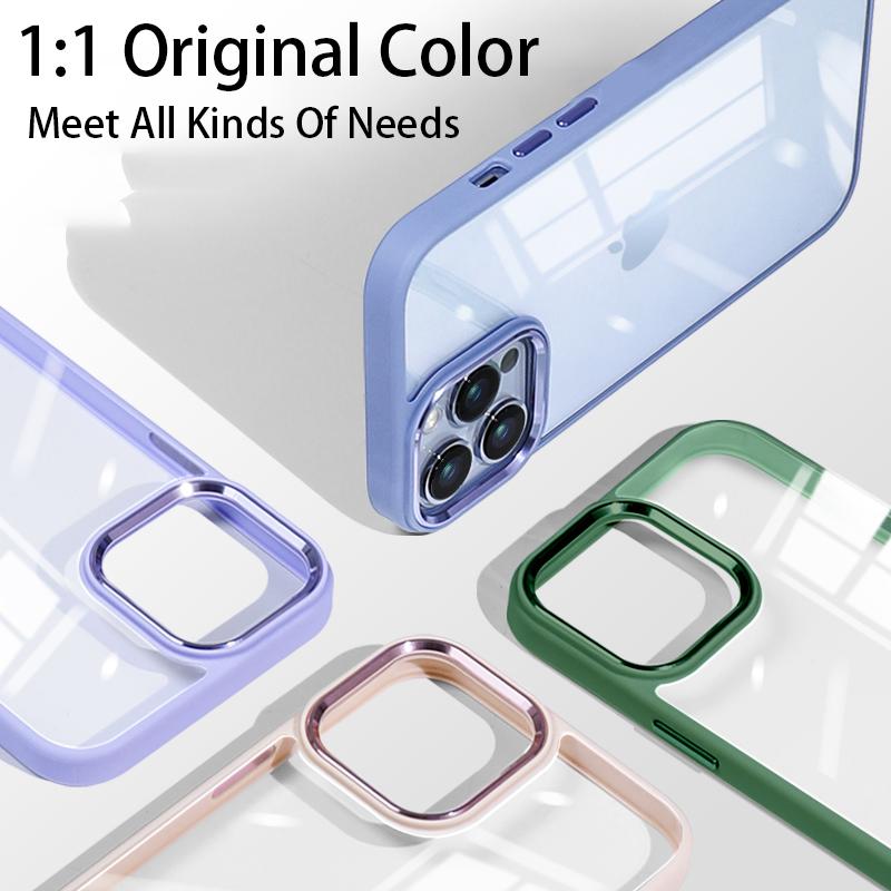 Transparent Metal Lens Protection Case For iPhone 15 14 13 12 Mini 11 Pro XS Max XR X 8Plus Soft Bumper Shockproof Cover