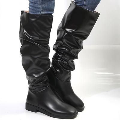 Модные женские высококачественные кожаные ботинки средней длины, повседневные осенние ботинки на плоской подошве, модные плиссированные ботинки с круглым носком, женская обувь на платформе