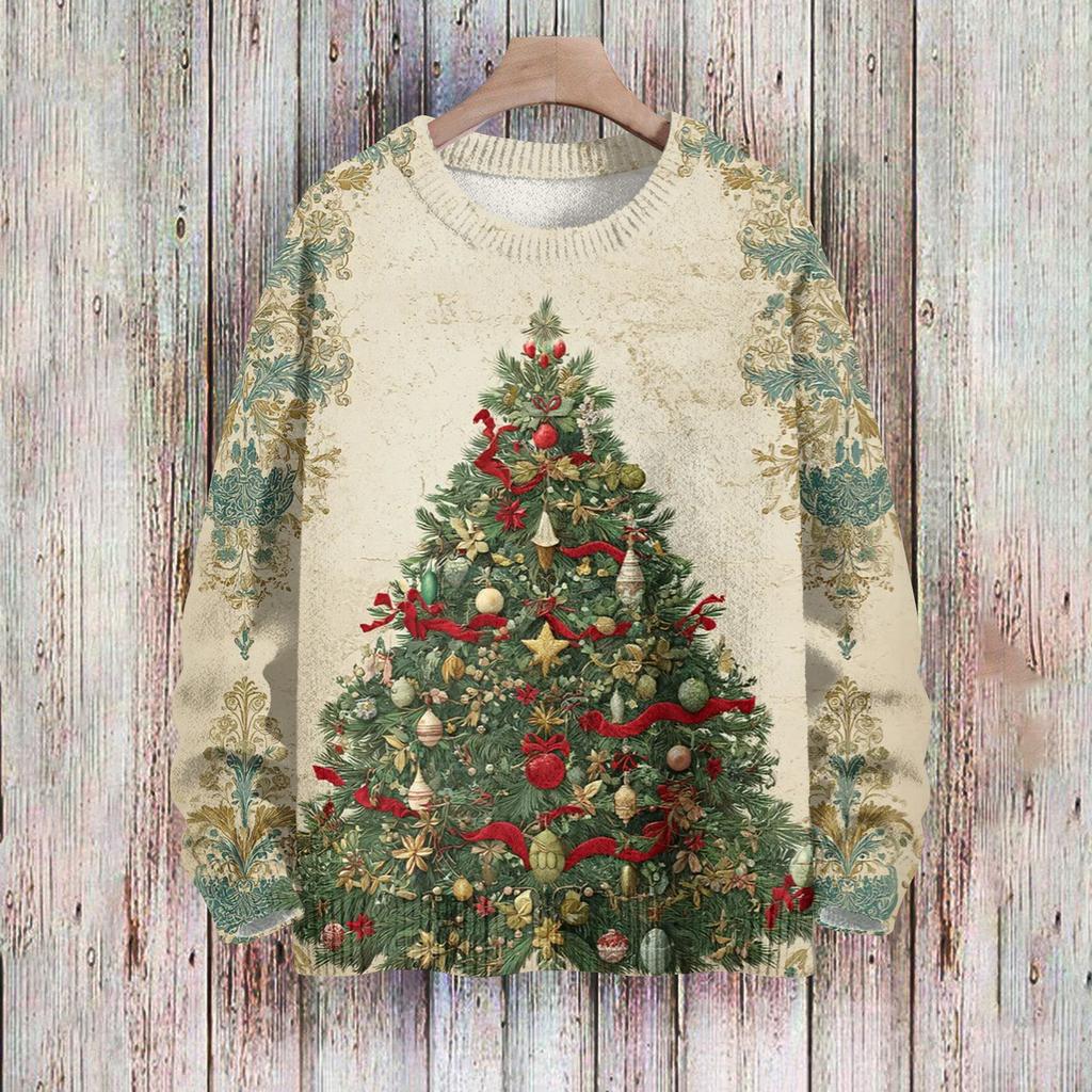 Рождественские толстовки для женщин Вязаный свитер Милая рубашка Осенний свитер с круглым вырезом Топы