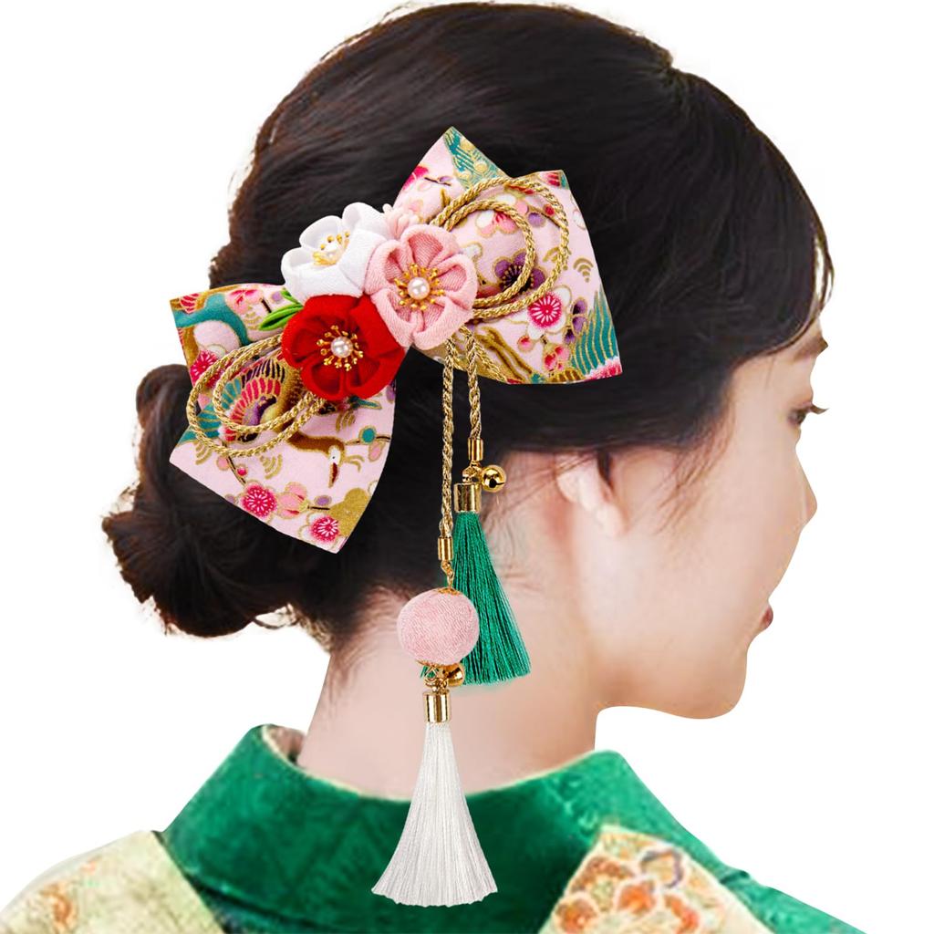 OTAKUMARKET Hair for Japanese with for Girls and 1 Piece C and Ornament, Ribbon, Hakama, Graduation, Kimono, Yukata, Furisode, Shichi-Go-San,