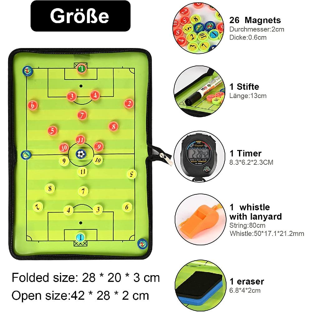Magnetic Football Tactical Board, Foldable Trainer Folder, Timer, Large Capacity Pens, Referee Whistles,sponges,referee Equipment