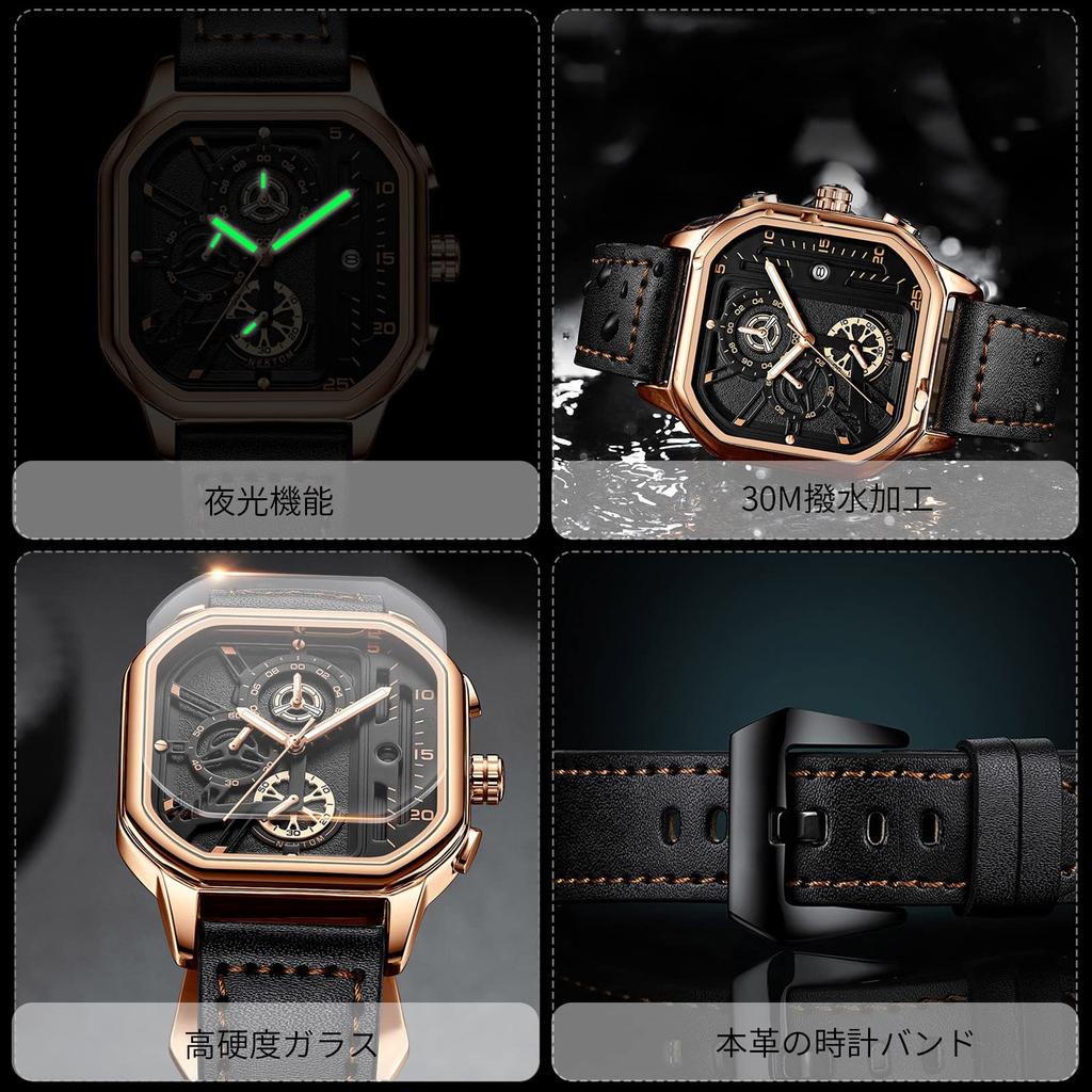 Часы RORIOS деловые водонепроницаемые квадратные аналоговые секундомер календарь дата дисплей светящийся японский механизм кварцевые часы популярные модные черный корпус розовый