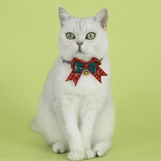 Рождественский кошачий ошейник красно-зеленый клетчатый ошейник с бантом регулируемый ошейник-бант с колокольчиком для кошек рождественский наряд реквизит для фотосессий
