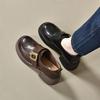 British Style Loafers One-pedal Lazy Deep-mouth Single Shoes Spring and Autumn Round Head Thick Medium Heel Brown Lace-up Small Leather Shoes
