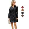 Faux Leather Walking Coats Women’s Long Trench Coat Single Breasted Lapel Long Sleeves Pockets Classic Overcoat Autumn Winter Outerwear