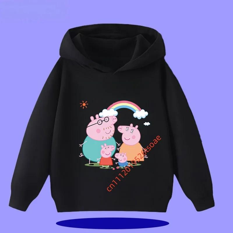 Peppa Pig Children's Hooded Sweatshirt 2026 New Style Cartoon Print Boys' Sport Shirt Girls' Casual Shirt