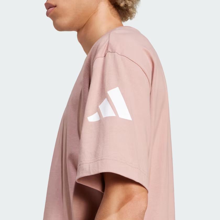 adidas Мужская футболка Essentials Loose Fit с тремя полосками и логотипом, розовая JF3620