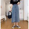 Plus Size High Waist Denim Midi Skirt for Women – Summer Casual Slimming A-line with Slit