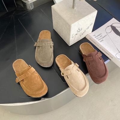 2024 Весна Женские закрытые тапочки из коровьей замши, сандалии-сабо для женщин, ретро-сабо ручной работы для сада, мюли, сандалии-сабо
