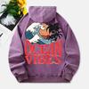 Ocean Vibes Washed Hoodies Women Sea Wave Prints Cotton Pullovers Long Sleeves Pocket Oversize Hooded Clothes