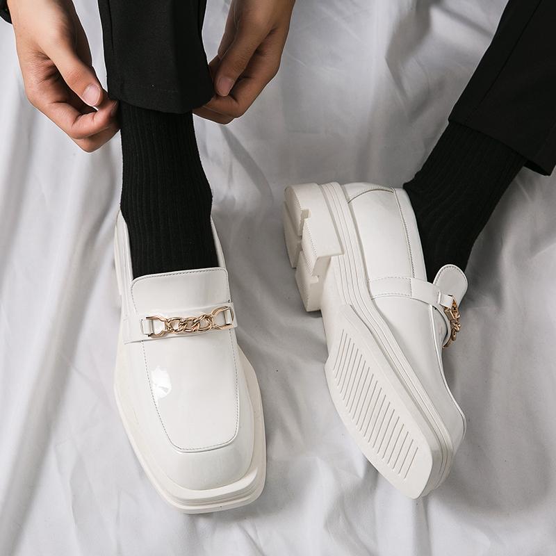 Fashion Men Thick Soled Slip-on Shoes Formal Dress Shoe Masculino Leather Genuine Elegant Suit Shoes Men's Casual Office Loafers