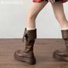 Модные женские высокие сапоги на платформе, кожаные туфли, зимняя мода, высокие сапоги до колена, женские зимние сапоги 2024 года, платье, женские сапоги Челси, ботинки