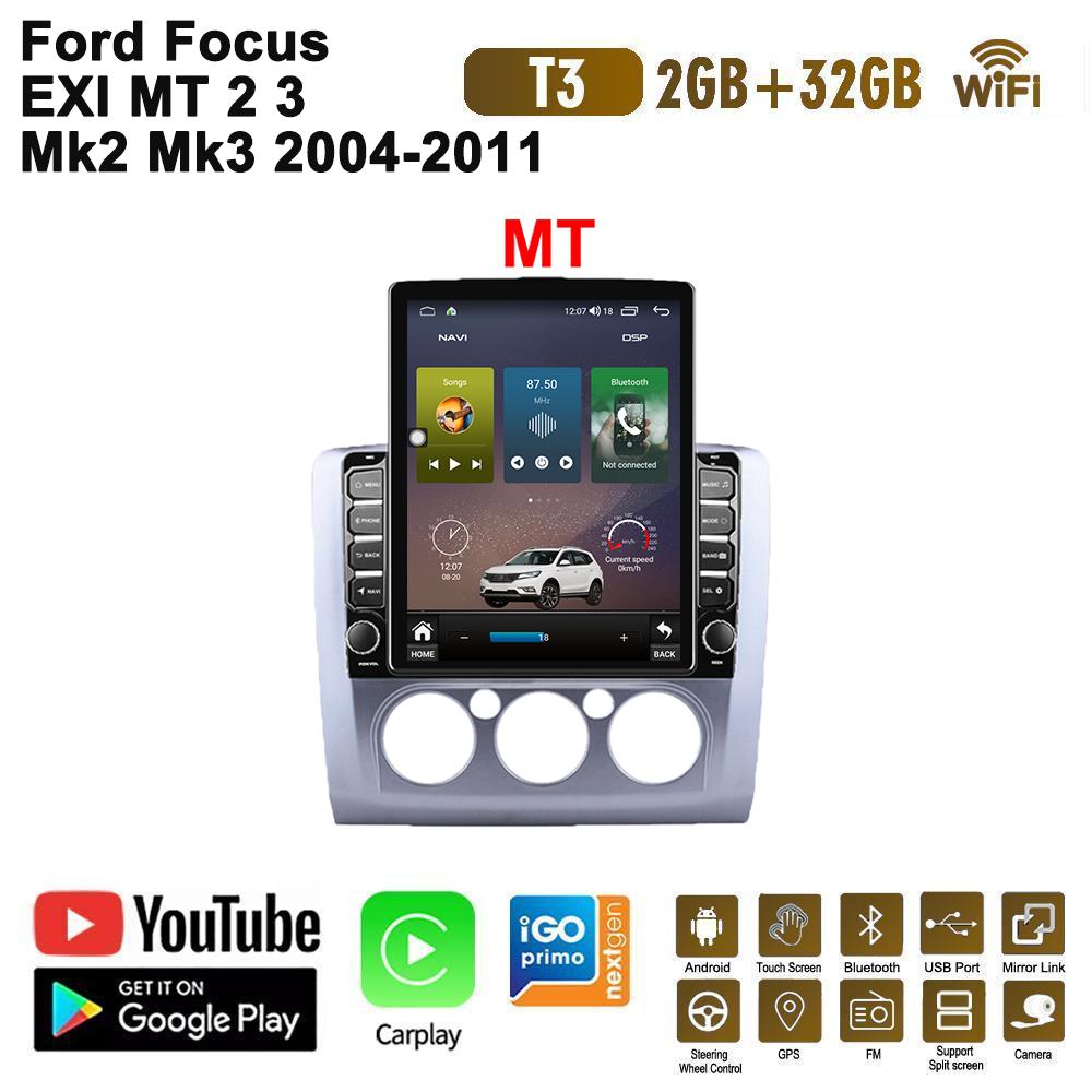 2 DIN 9,7-дюймовый автомобильный радиоприемник на базе Android для Ford Focus EXI MT 2 3 Mk2 Mk3 2004-2011 Tesla с вертикальным экраном Carplay Авторадио Мультимедийный плеер 2 + 32 ГБ