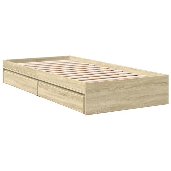 VidaXL Cadre de lit et tiroirs chêne sonoma 75x190cm bois d'ingénierie, lit, lit de rangement, cadre de lit simple, lit 3280715